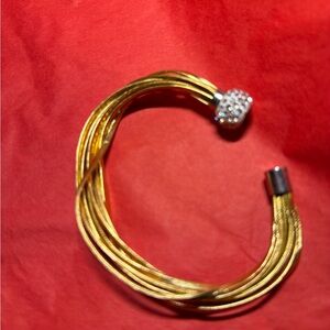 Gold Multi-Strand Cable Bracelet with Crystal Accent